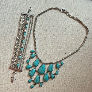 Lucky Brand Turquoise & Silver necklace and bracelet set